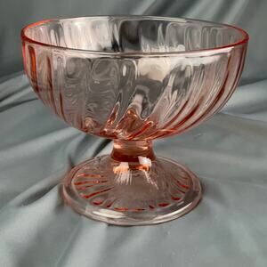 Vintage French Glass Dessert Compote Bowl | Pink Swirl Pedestal | France 4x4.5
